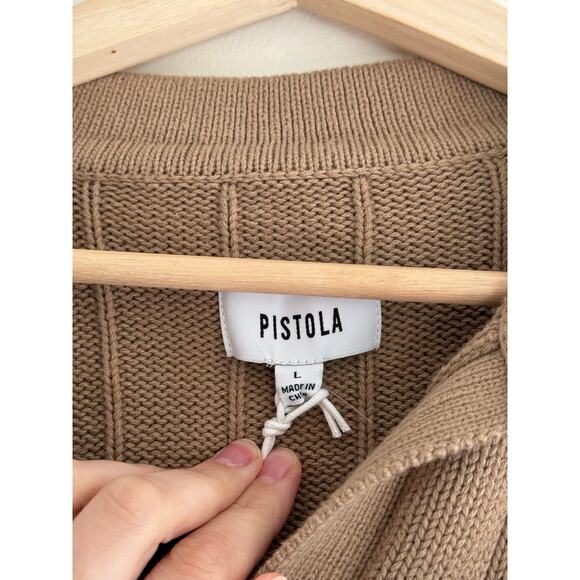 PISTOLA Arlo Polo Sweater in Tan Noir Stripe Size Large - Picture 6 of 8